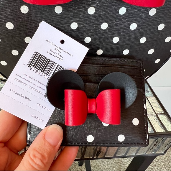 ♠️ NWT Disney Kate Spade Minnie Mouse purse wallet set black crossbody red bow - Picture 8 of 12